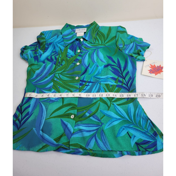 NWT Vtg Leslie Belle Shell buttons Green Blue Botanical Dress & Shirt Size 8 - Picture 2 of 16